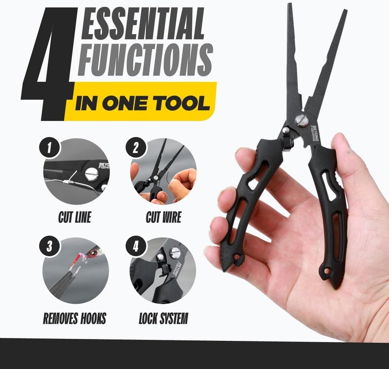 Beyond Braid Beyond Fishing QuickRig Fishing Pliers – Multifunction Stainless Steel Split Ring Pliers for Fishing with Line Cutter & Crimper – Corrosion Resistant & Spring Loaded Design - Image 1